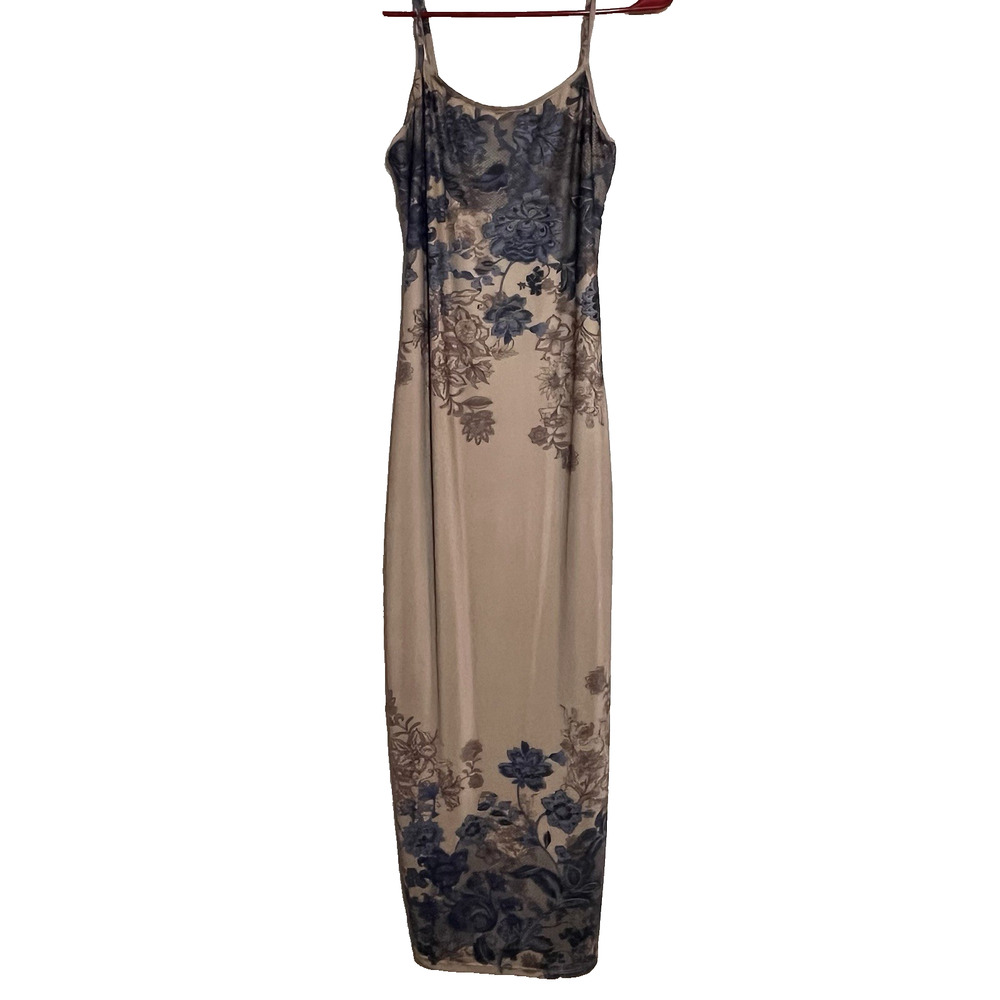 JUSTIFY Y2K Bodycon Maxi Dress Size L Whimsigoth Cottage Boho Indie Floral Fairy